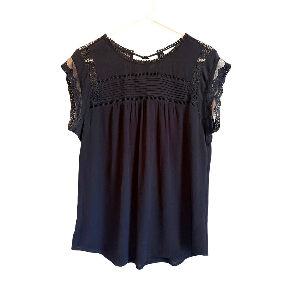 Daniel Rainn Black Short Sleeve Lace Detail Blouse Large Dark Romantic